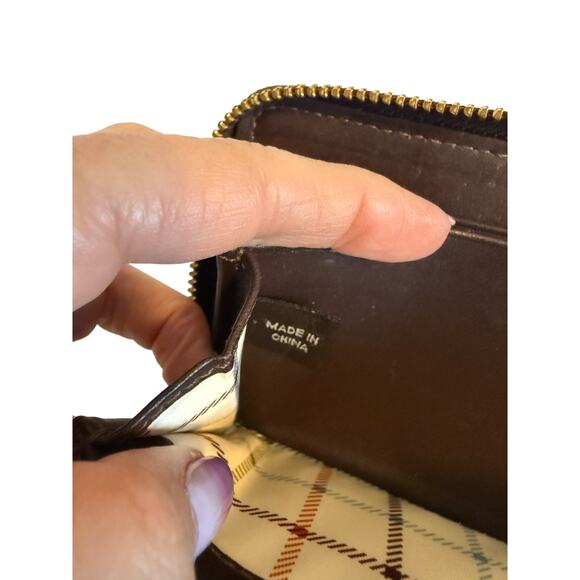 Coach Logo Signature Brown Zip Around Rectangle Wallet Credit Cards Coin Pocket - Picture 4 of 8